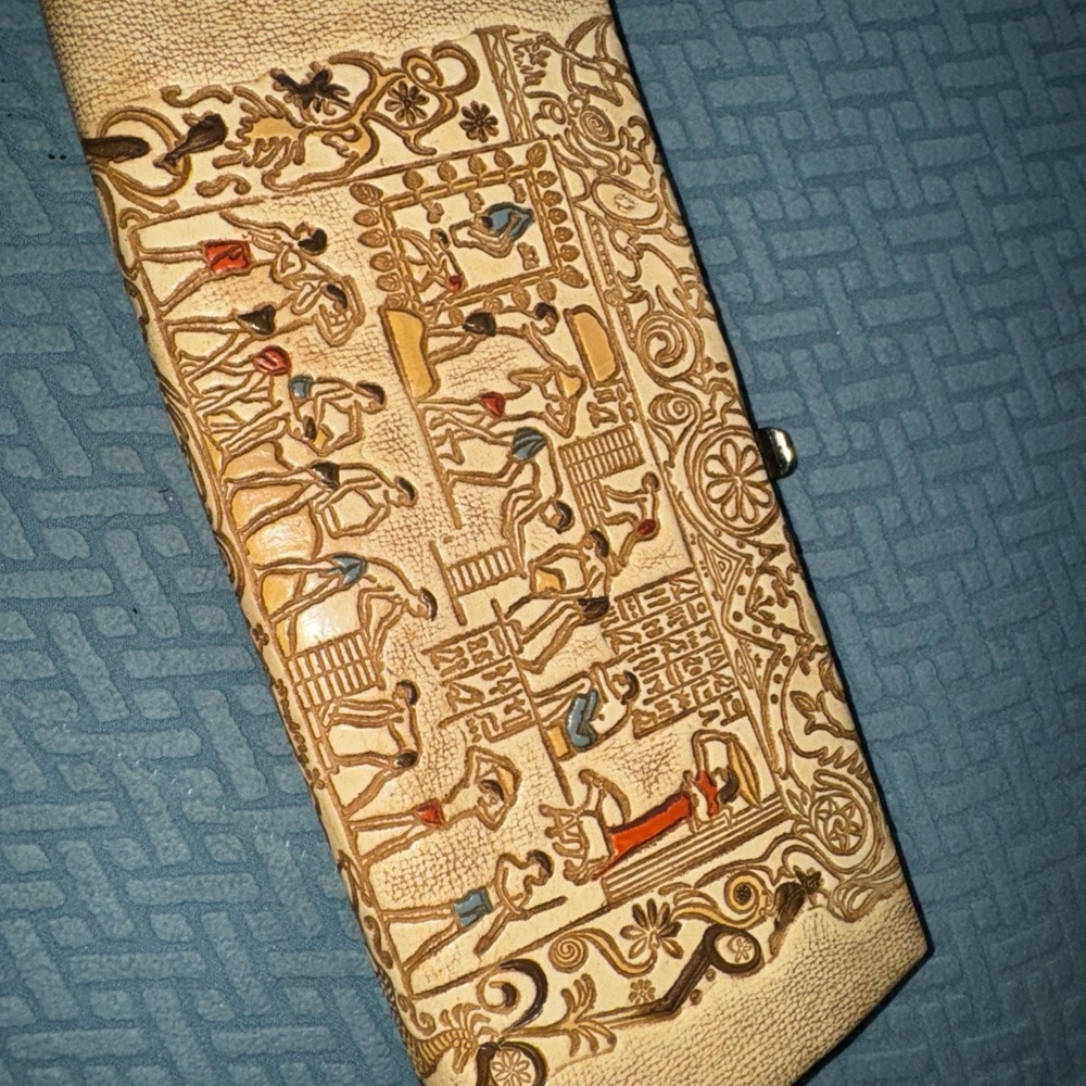 Artistic Beige and Brown Wallet with Intricate Design Egyptian U21
